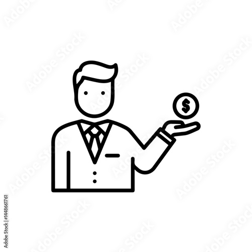 Businessman presenting a coin in a minimalist style  
