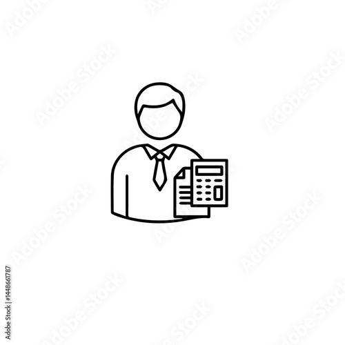 Businessman holding documents and calculator in minimalist style  
