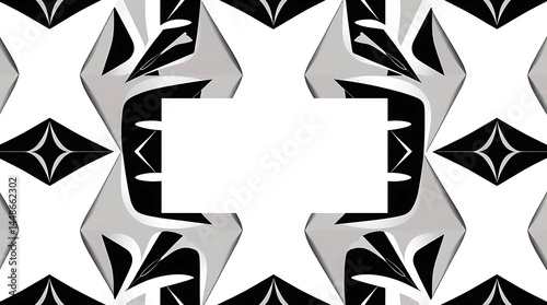 Modern Black and White Abstract Frame with Geometric Shapes and Empty Square Center - Decorative Graphic Border