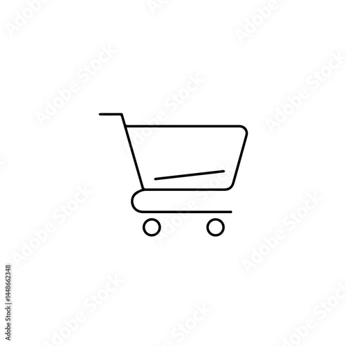 Simple line art shopping cart icon on a white background  