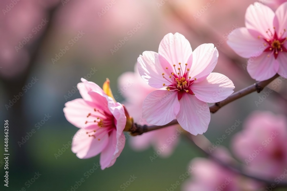 Obraz premium Delicate pink sakura blossoms, soft petals, gentle breeze , floral pattern, art