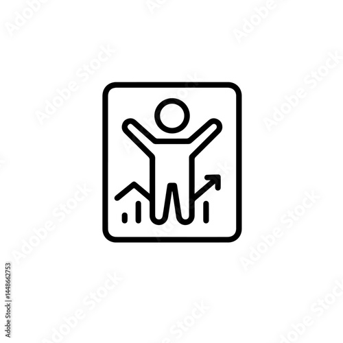 Business growth concept with happy figure and upward arrows  