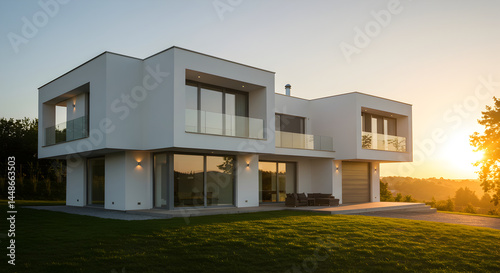 Modern Architecture Offers Tranquility in the Serene Landscape at Sunset