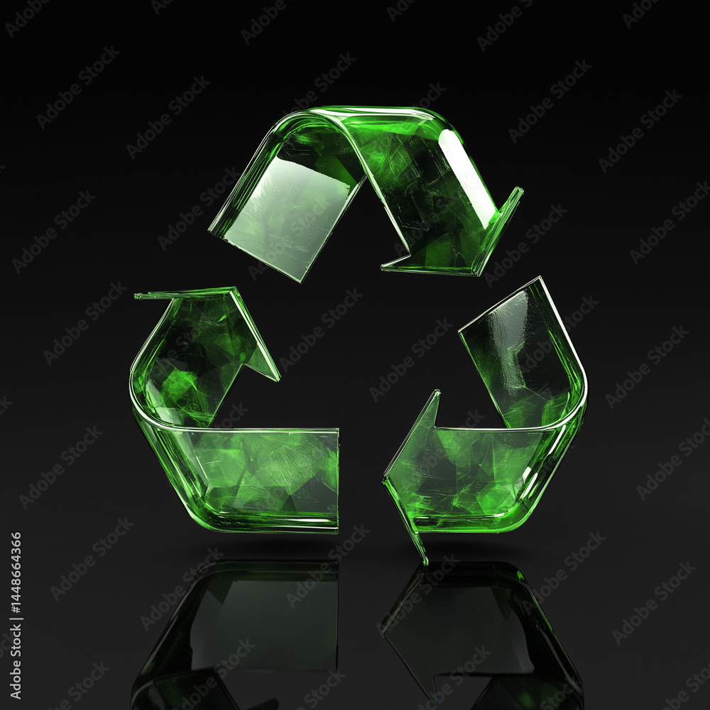 Símbolo de reciclagem verde em estilo cartoon sobre fundo escuro. Ícone ecológico moderno e estilizado, ideal para projetos sustentáveis, campanhas ambientais e materiais educativos