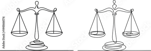 Balance Scale Continuous Line Art, Minimal Justice and Law Symbol Drawing.