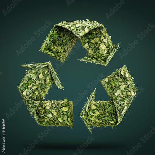Obraz na płótnie Símbolo de reciclagem verde em estilo cartoon sobre fundo escuro. Ícone ecológico moderno e estilizado, ideal para projetos sustentáveis, campanhas ambientais e materiais educativos w salonie