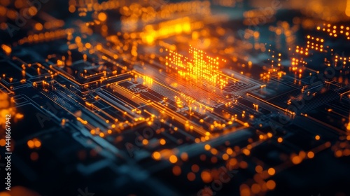 Wallpaper Mural Abstract Technology Background with Orange Circuits and Lights Torontodigital.ca