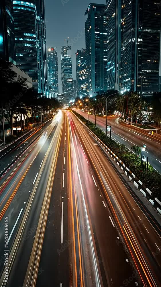 Nighttime cityscape with vibrant light trails Nighttime cityscape with vibrant light trails