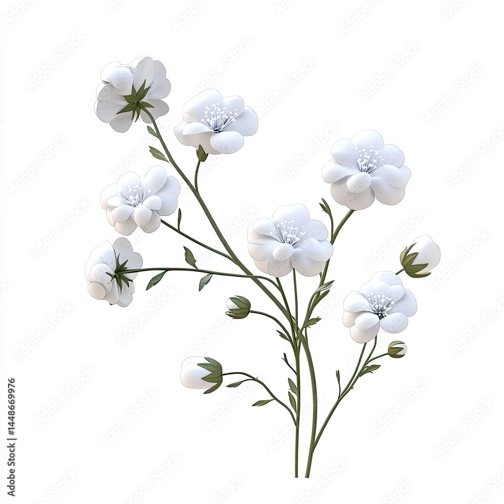 Fototapeta premium Elegant White Flowers with Spring Bloom, and Botanical Illustration.