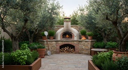 Backyard Brick Pizza Oven Surrounded By Nature And Mediterranean Decoration