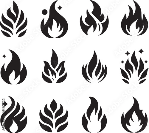  vector Fire flame silhouette icon set
