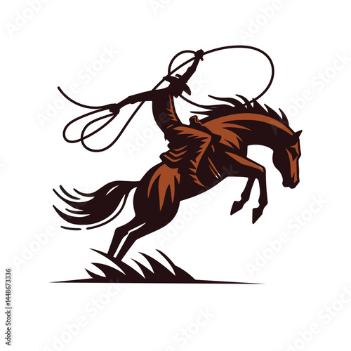 Hand-drawn silhouette of a cowboy on horseback vector