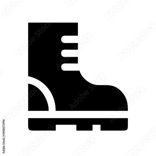 Safety Work Boot Flat Icon: Bold black icon of a safety work boot, suitable for PPE guides, construction signage, industrial safety, and equipment catalogs.