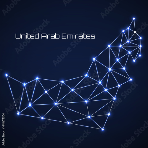 United Arab Emirates of lines and dots, mesh polygonal network connections. Vector Illustration