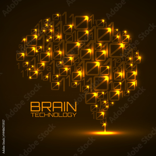 Artificial intelligence. Abstract brain with binary computer code, technology concept. Vector illustration
