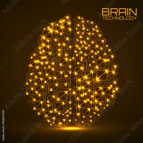 Artificial intelligence. Abstract brain with binary computer code, technology concept. Vector illustration