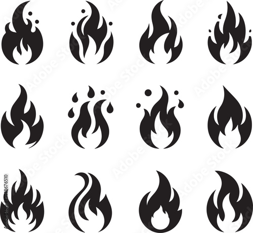  vector Fire flame silhouette icon set