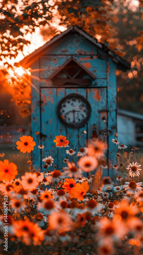Fantasy Clock Tower with Glowing Gears and Ivy