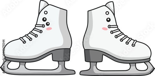 Pair of white figure ice skates with gray blades and pink accents vector illustration for winter sports and leisure activities 