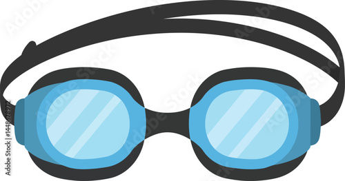 Swimming goggles with blue lenses and black strap flat vector illustration suitable for sport and leisure activities 