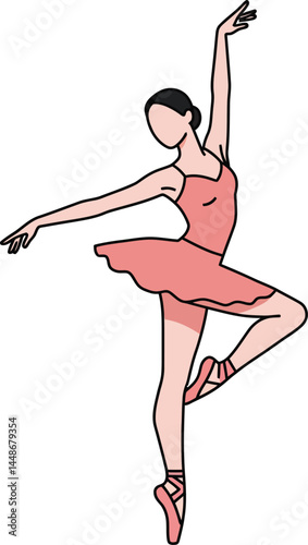 Ballet dancer in pink tutu performing elegant pose vector illustration with graceful body movement 
