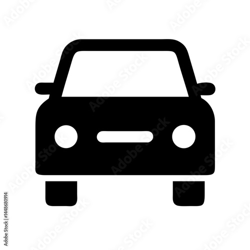 Front-facing black car icon representing vehicles, driving, transport, or automobile-related services in mobility or automotive industries.
