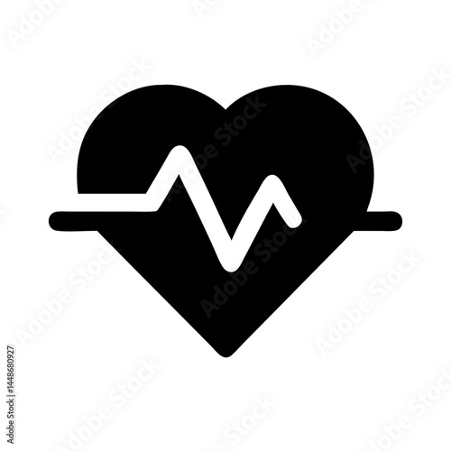 Black heart icon with pulse line, symbolizing health, fitness, medical monitoring, or wellness in healthcare and app interfaces.
