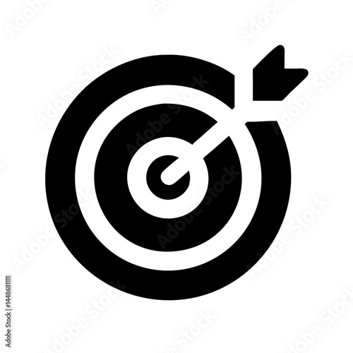Bold black target with arrow hitting the center, symbolizing goal achievement, accuracy, strategy, or business success.
