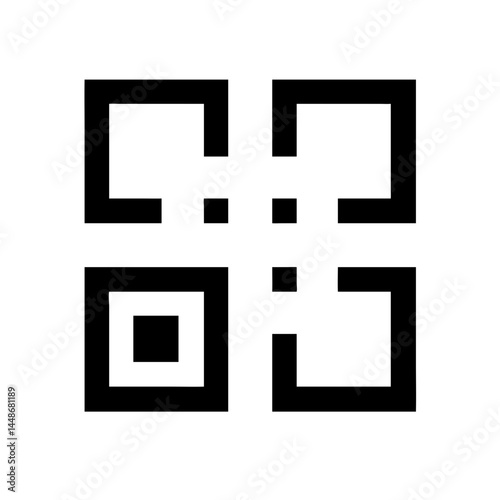 Minimal black QR code icon used for digital scanning, mobile payments, access verification, or encoded information exchange.
 photo