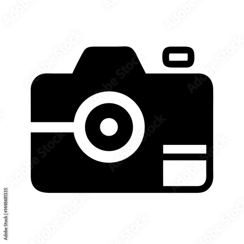 Solid black camera symbol commonly used to represent photography, media creation, photo apps, or visual content sharing.
