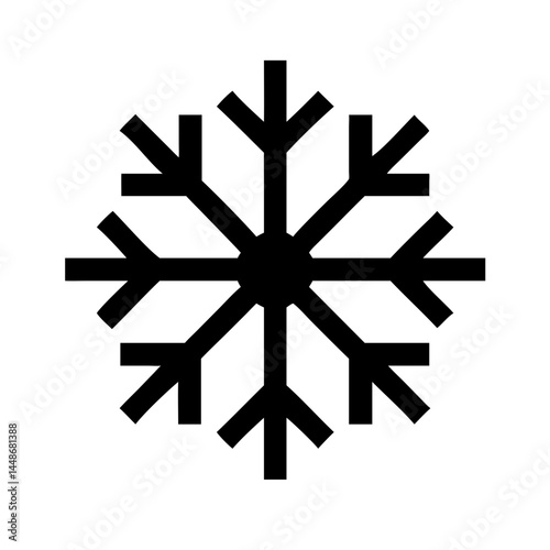 Minimal black snowflake symbol representing cold, winter, or freezing temperatures, used in weather apps and seasonal designs.
