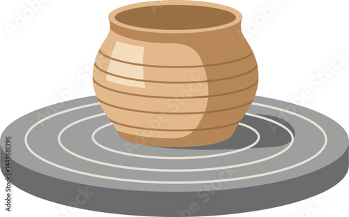 Pottery clay vase on spinning wheel vector illustration for ceramic art and craft creation process design 
