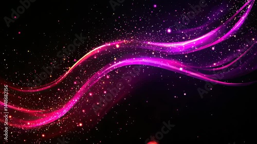 Abstract pink and purple sparks create a mesmerizing wave pattern on a dark background.