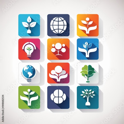 set of 9 eco editable icons. includes symbols such as plant, light bulb, plant and more.