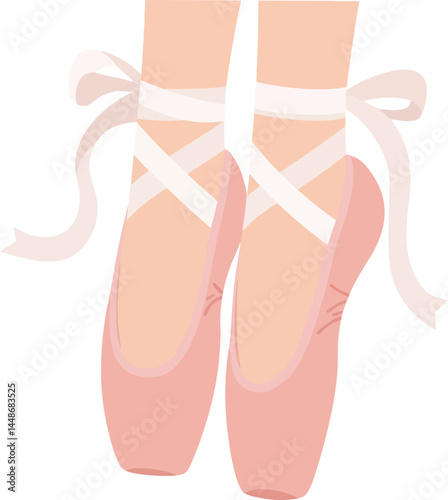 Ballet dancer feet in pink pointe shoes tied with ribbons vector illustration for dance and performance art design 