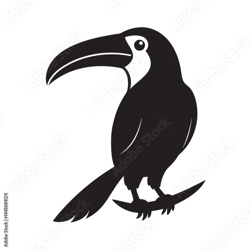 Toucan perched in tropical silhouette form