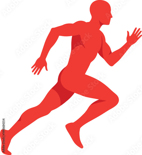 Red silhouette of male runner sprinting in dynamic athletic pose vector illustration 
