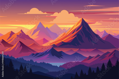 Majestic mountain landscape at sunset with vibrant colors and scenic beauty