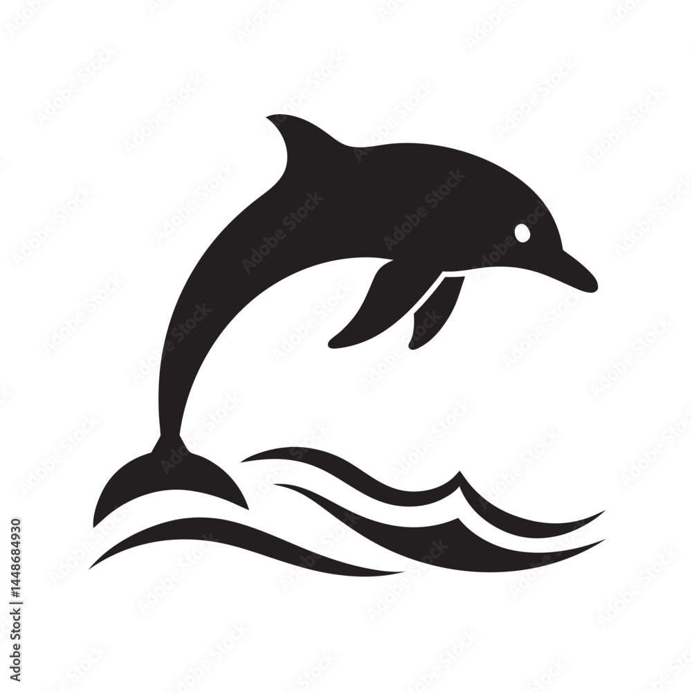 Obraz premium Leaping dolphin silhouette over waves