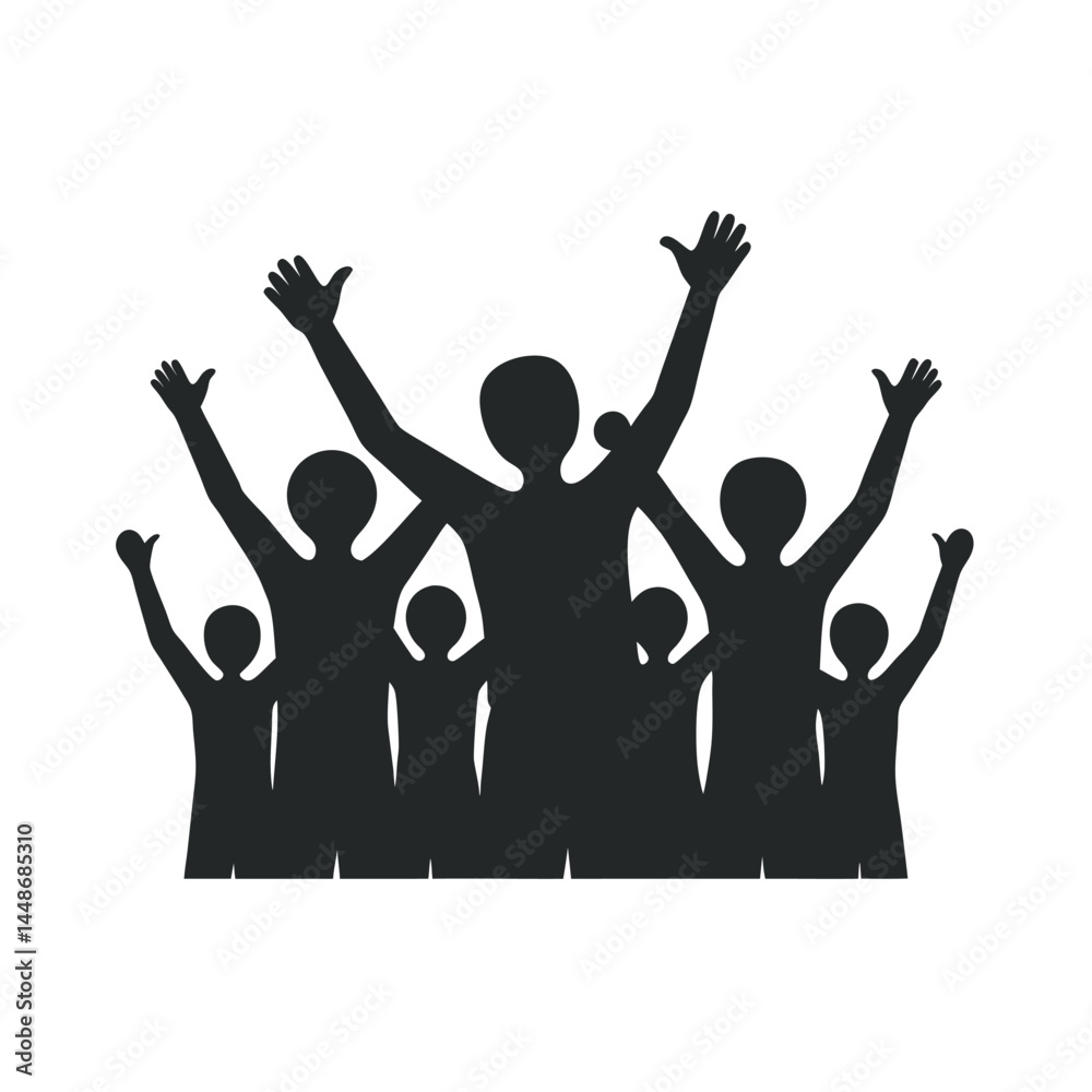 Fototapeta premium Cheering crowd silhouette with raised arms