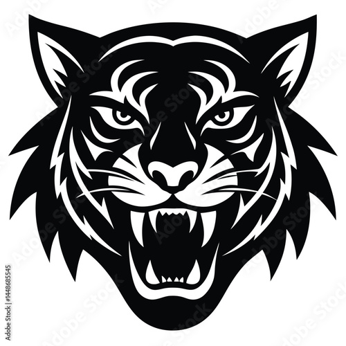 Fierce Tiger Head Black and White Vector Illustration