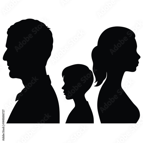 Silhouette of a Family Father, Mother, and Child