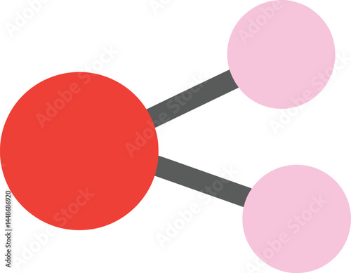Simple water molecule chemical structure vector with red and pink atoms and gray bonds