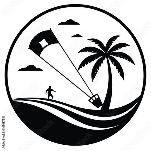 Kiteboarding Paradise Tropical Island Kite Surfing Illustration
