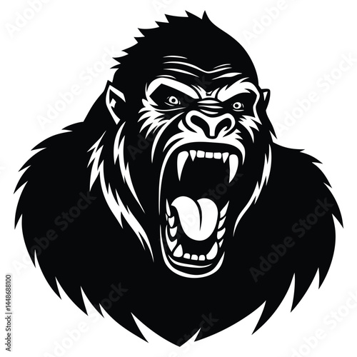 Powerful Gorilla Illustration Black and White Vector Art