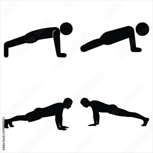 A man Push-Up Position silhouette, simple, minimalist, vector