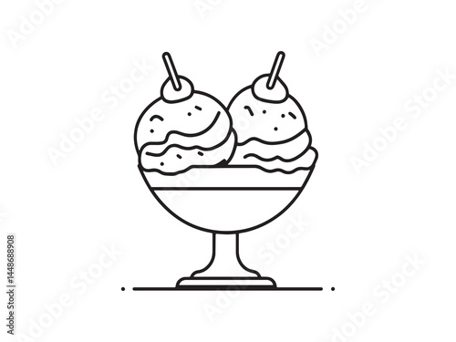 Elegant Ice Cream Sundae Sketch Style Vector Art