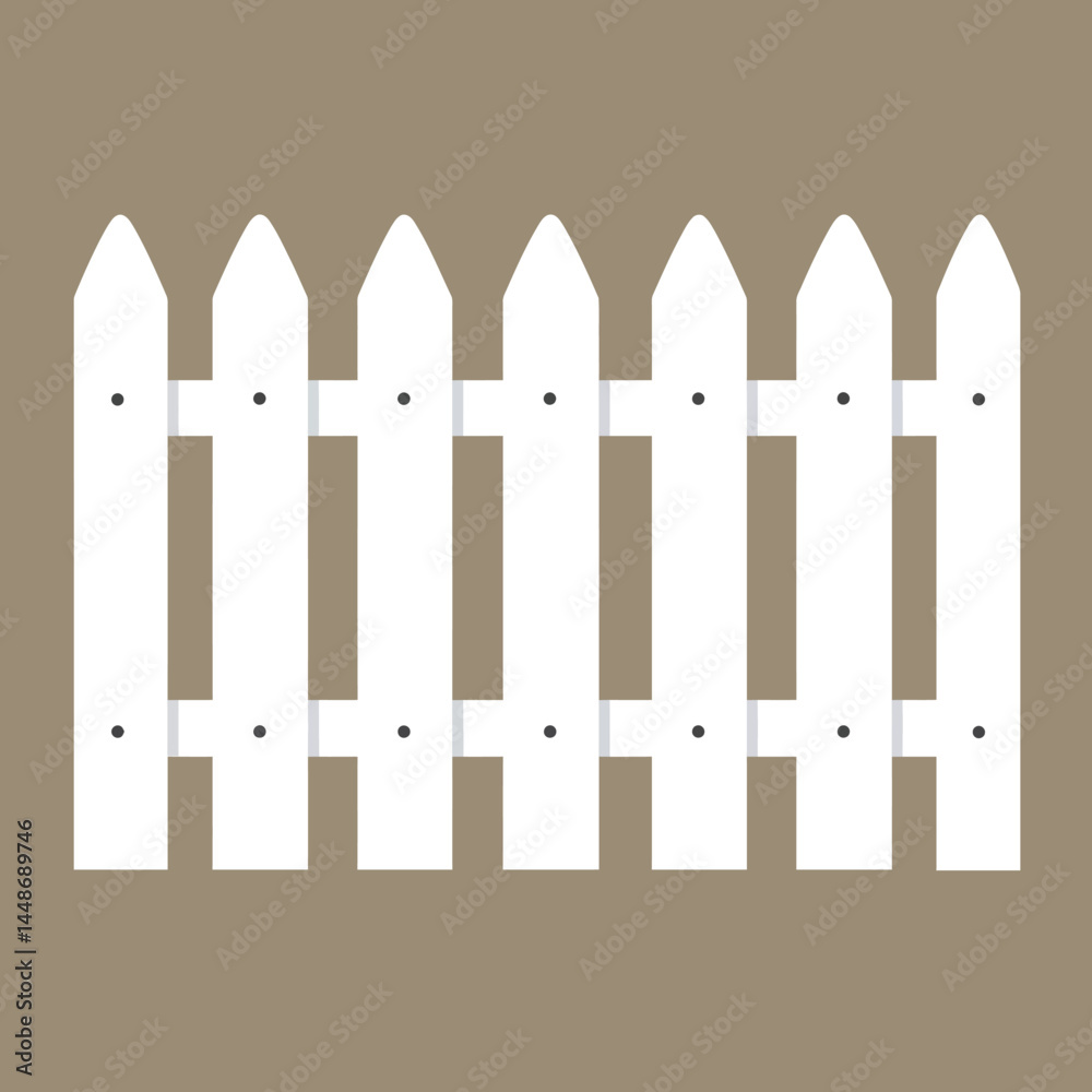 White wooden picket fence vector illustration with beige background simple design White wooden picket fence vector illustration with beige background simple design