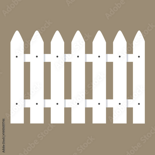 White wooden picket fence vector illustration with beige background simple design 
