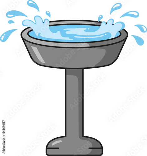 Water fountain with splashing water droplets in simple gray design vector illustration 